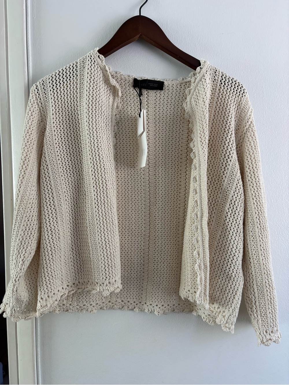 Zara Cream Open-Knit Scoop Neck Sweater